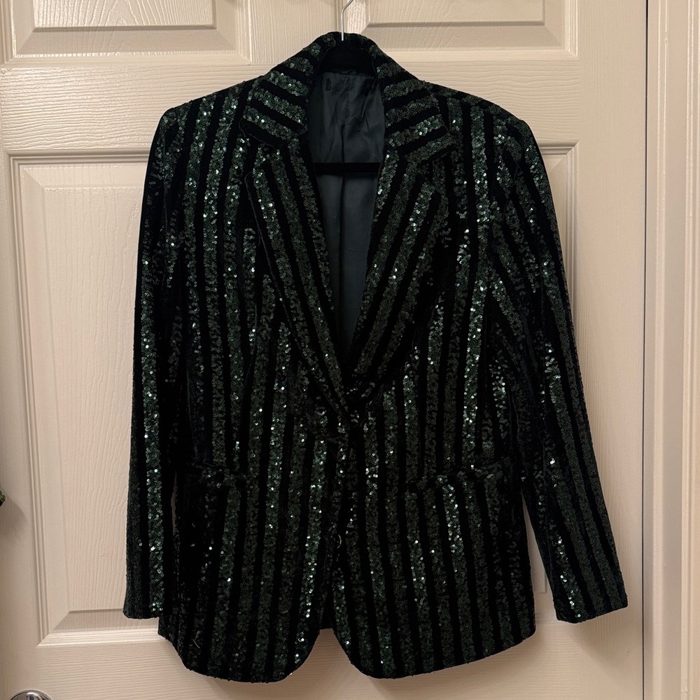 Glittering dark green Striped Blazer size Xs-S